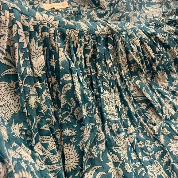 Daughters of India Women’s Dress Flowing Pleated Print turquoise Teal Cotton S - Picture 6 of 11